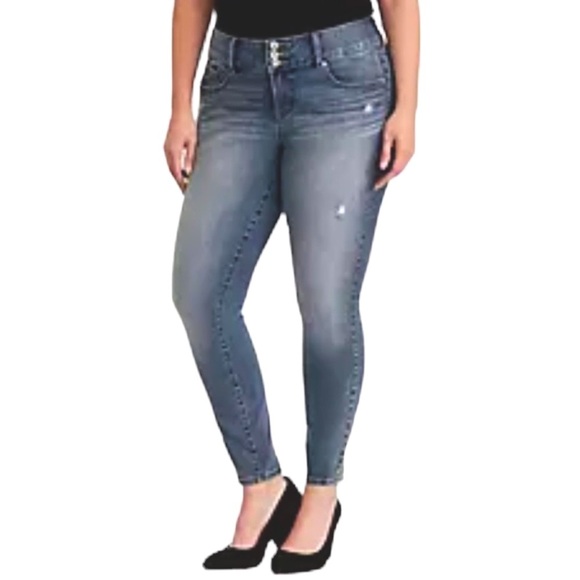 TORRID Button Fly Ultimate Stretch Skinny Ankle Blue Jean Jeggings ECU - Picture 1 of 8